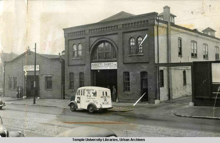 #WestPhiladelphia branch of #AbbottsDairies, Inc. on 3416 Lancaster Avenue. December 21st, 1949. Image source: Temple University Archives.