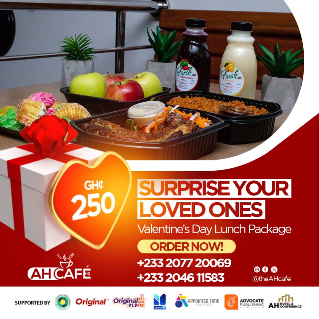 qweku_b's tweet photo. Crafted with Love, Shared with Joy!

Surprise your loved ones with our amazing Valentine's Day lunch package for GH¢250. 

Order now and ignite the romance! 

Contact us at  02077 20069 or +233 2046 11583
@AHHotelAfrica_ 
@theAHcafe 
#ValentinesDay #ValentinesGift #LunchPackage https://t.co/0TFeZWL0Sp