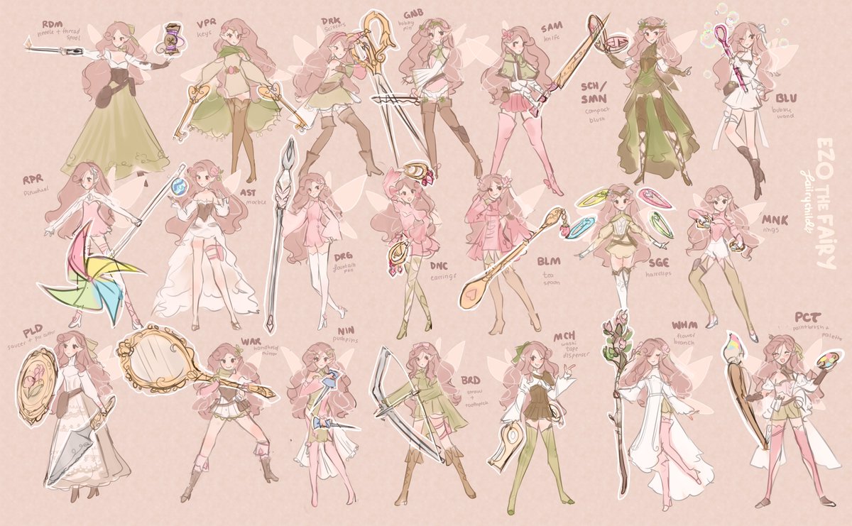 all ffxiv battle classes but fairy sized! 🎨⚔️🤍 𐐪 #ffxivart #conceptart 𐑂