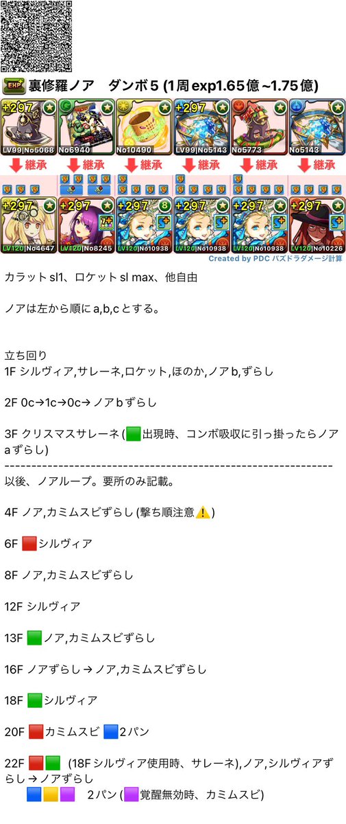 L_Voltex's tweet photo. 不具合修正後の改訂版です。
新しい方はこちらを参考にして下さい。

修正箇所として、
・1Fのスキルの使用順の変更
・ほのか継承を豆閉じノアにすることで3Fのコンボ吸収にひっかかりにくく
・シルヴィアの遅延を4に https://t.co/M7AjWFLRTG
