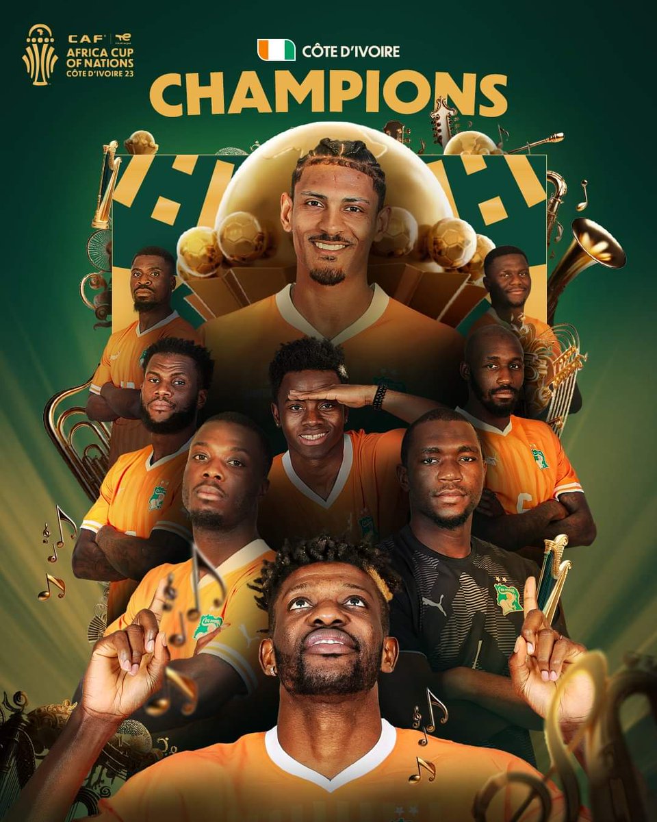 DaddyPorsh's tweet photo. CONGRATULATIONS to the resilient and purposeful #elephants, the #IvoryCoast on wining your 3rd
#AFCON2023 trophy. 

The Lesson here is this: You can achieve anything in Life if you don't let your Failures define your Future. 

#AFCONFinal
#Naija https://t.co/rx6tNd8pA6