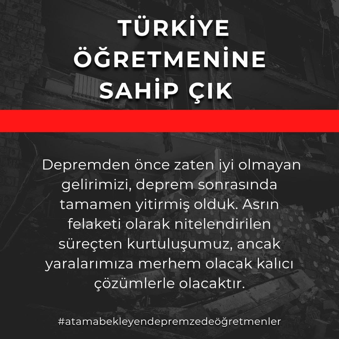 Depremzede öğretmenlere şartsız atamayı çok görmeyin, biz her şeyimizi kaybettik..

<a href="/RTErdogan/">Recep Tayyip Erdoğan</a> <a href="/dbdevletbahceli/">Devlet Bahçeli</a> <a href="/fahrettinaltun/">Fahrettin Altun</a> <a href="/_cevdetyilmaz/">Cevdet Yılmaz</a> <a href="/Akparti/">AK Parti</a> <a href="/Yusuf__Tekin/">Yusuf Tekin</a> #UnutulanDepremzedeÖğretmeneAtama