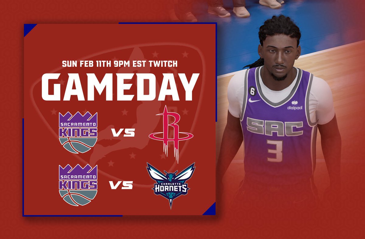We tip off SGBA @NBA Week 10 action tonight at 9pm est on TWITCH with a double header. Swing by and check out @SacramentoKings vs @HoustonRockets and @SacramentoKings vs @hornets. twitch.tv/sgba2kleague #SGBA #NBA #NBA2K #NBA2K24 #NBA2k23 @iNetworkSports @TGA_Media @tga_street