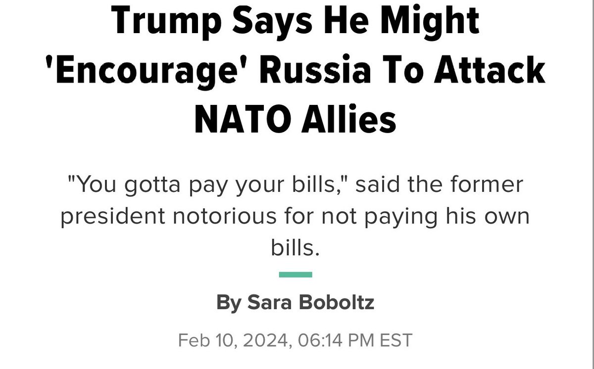 Trump shows once again that he is weak on Russia. This statement encourages Russian aggression against the allies who came to our aid after 9-11. 

He is a danger to our national security and a traitor to the cause of freedom. 

The Biden administration continues to stand strong