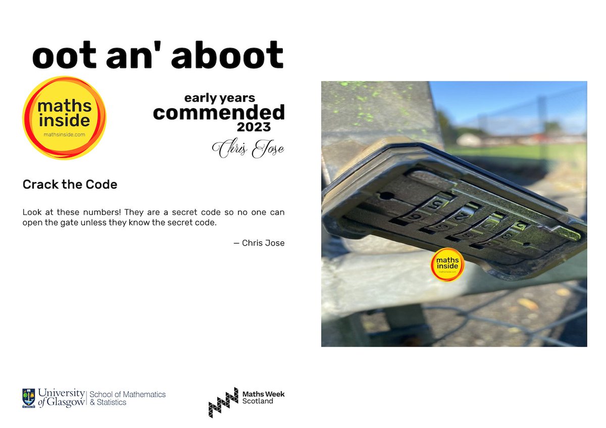 mathsinside's tweet image. *Crack the Code* — Chris Jose (P1) #StTeresasPrimarySchool — Early Years Commended Entry 📸🎉 

@mathsinside #mathsinside #mathsinsideInMotion #maths #PhotoContest #MathsWeekScot @UofGlasgow @UofGMaths_Stats @mathsweekscot @tentivetodetail
