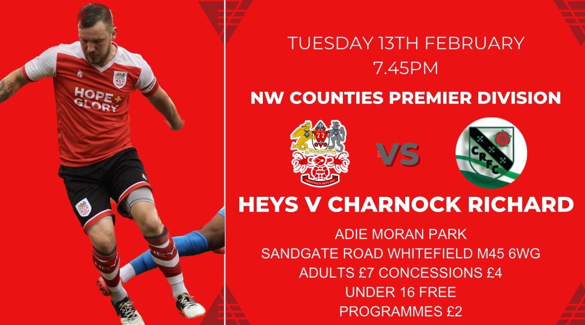 The games keep on coming as we welcome <a href="/CharnockFC/">Charnock Richard F.C.</a> to Adie Moran Park on Tuesday night in the <a href="/nwcfl/">The NWCFL ⚽️</a> Premier Division. (7.45pm)