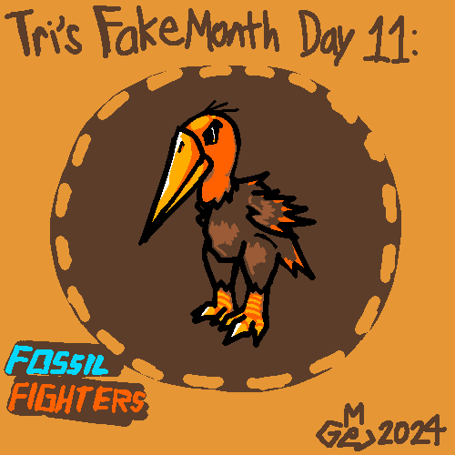 tricoelacanth's tweet photo. Tri's FakeMonth Day 11: Fossil Fighters

With its mighty beak, the Fire element Robus pierces straight through the armour of its enemies!
Based on Leptoptilos robustus, one of my favourite non-phorusrhacid terror birds.

#fossilfighters #FakeMonth #fakemon https://t.co/DhaHR2NaZM