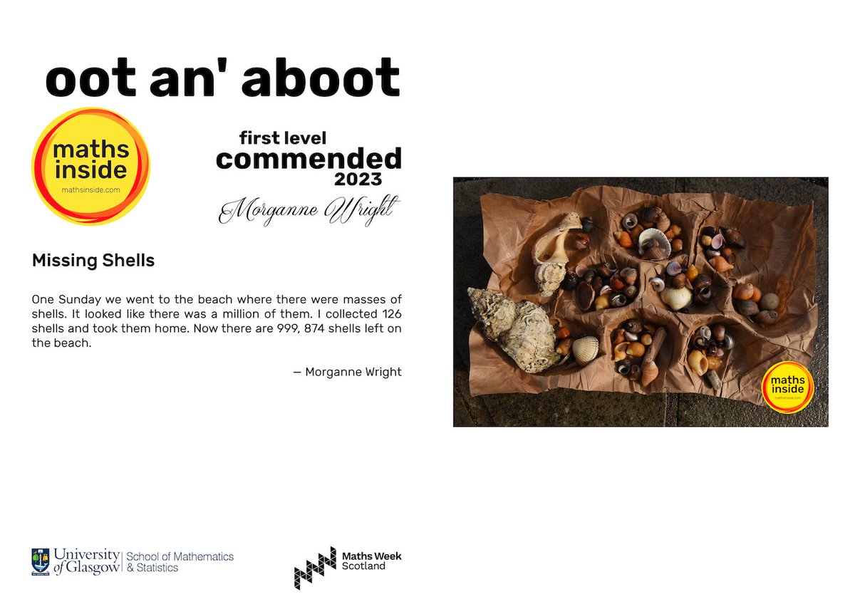 mathsinside's tweet image. *Missing Shells* — Morganne Wright (P3) @redwell_ps — First Level Commended Entry 📸🎉 

@mathsinside #mathsinside #mathsinsideInMotion #maths #PhotoContest #MathsWeekScot @UofGlasgow @UofGMaths_Stats @mathsweekscot @tentivetodetail