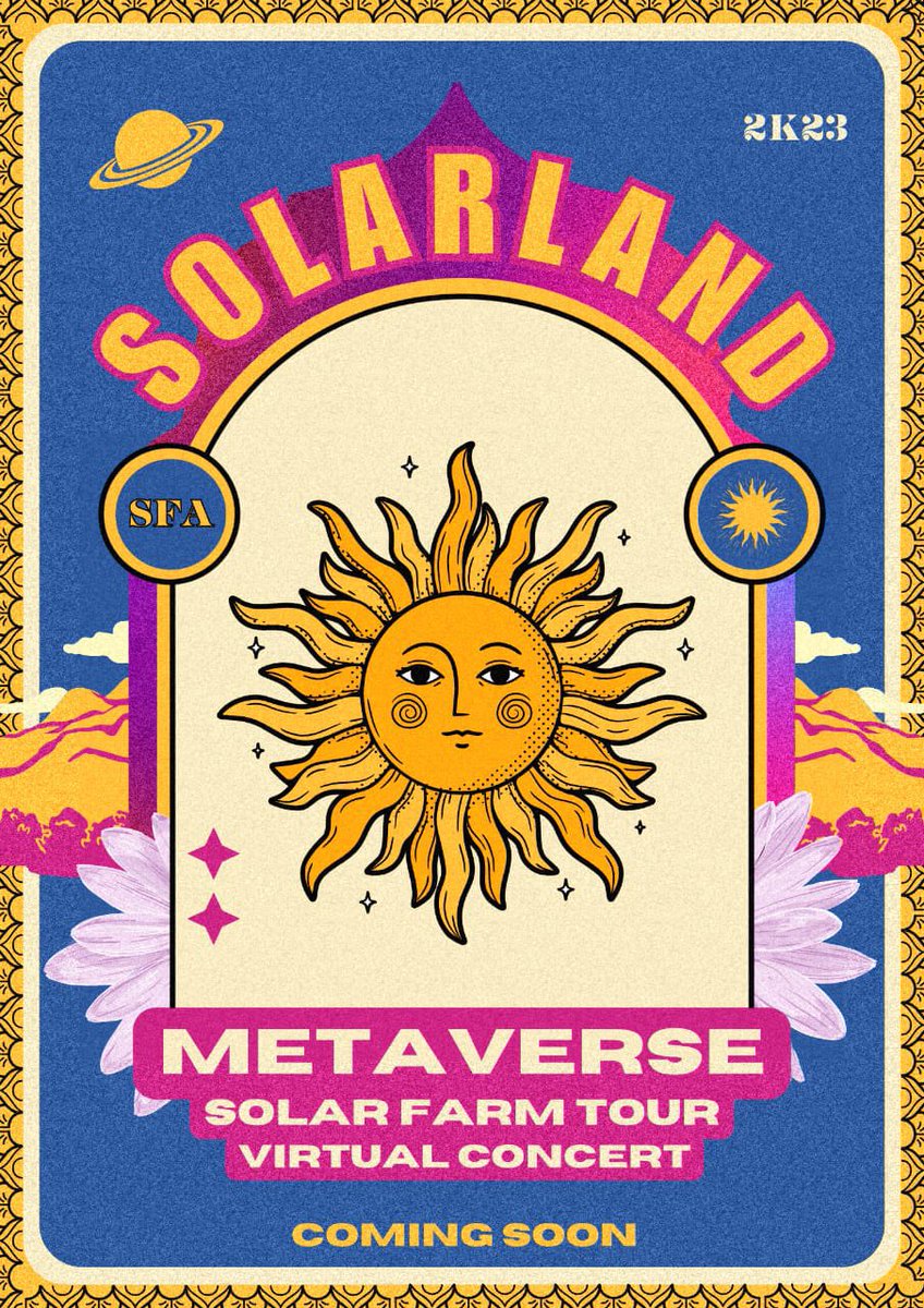🚨SFA #ALPHA!🚨

SolarLand will open its doors to the public on Sunday, Feb. 25! 🌞

We’re hosting a LIVE concert in the Metaverse to celebrate! 🎉 

The lineup includes:

☀️ <a href="/PoisonPeso_17/">Poi$on Pe$o De’ Gretzsky🐝❄️⏮️ 777 Rewind is Live</a>
☀️ <a href="/MetaMaloneMusic/">Meta Malone 🌎</a>
☀️ <a href="/DeeHouseMF/">CRG</a>
☀️ <a href="/Benny_Groove25/">Benny🕺Groove</a>
☀️ <a href="/rasannunes1/">Rizzo The Boss | The Meta Office is A LIVE</a>
☀️ <a href="/Kae9mm/">Kae9mm</a>
☀️