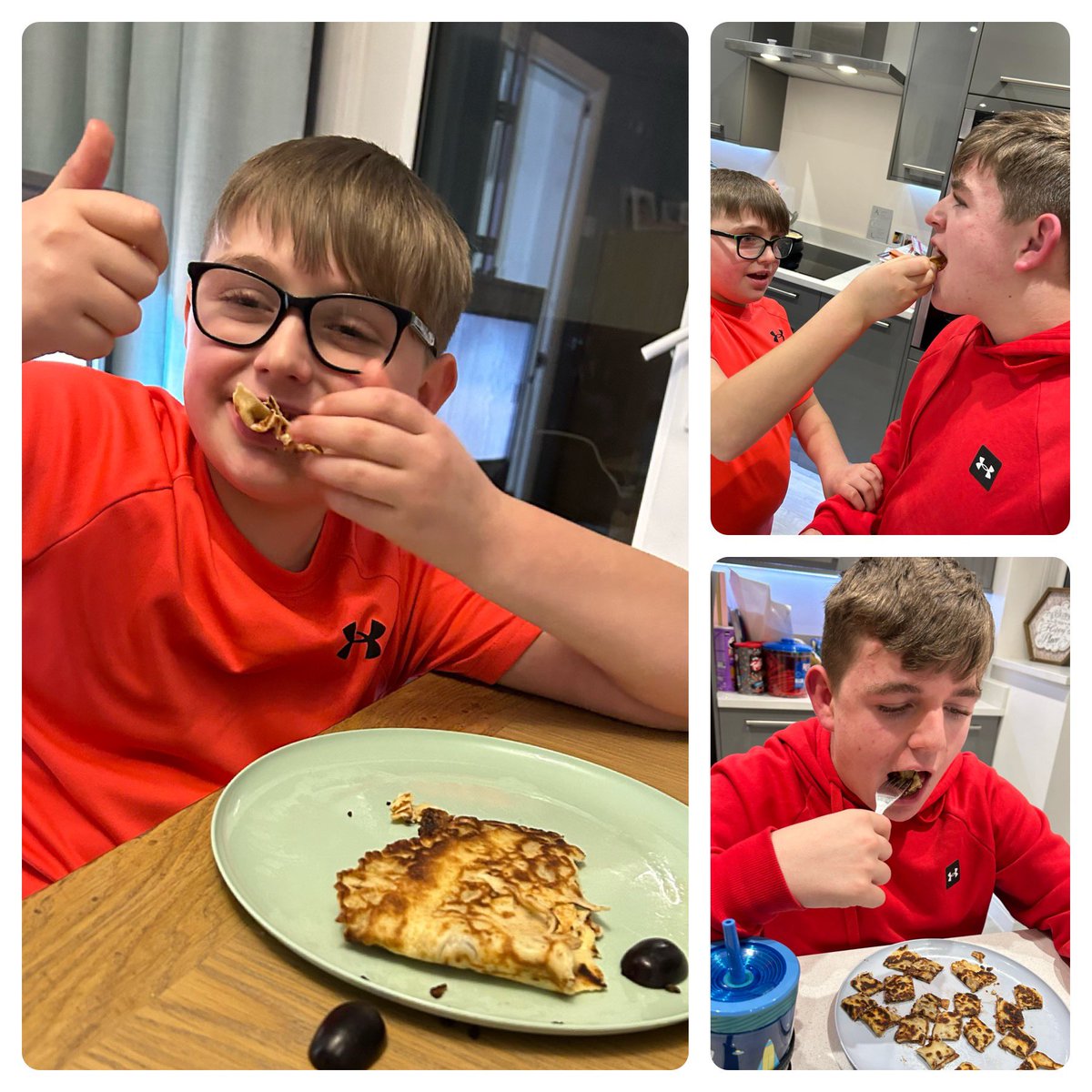 Logan did great at measuring, preparing and cooking his own pancake and his  brothers too, encouraging Cody to take a bite, to him then eating a full pancake. Great job Logan! @Woodlands6BS