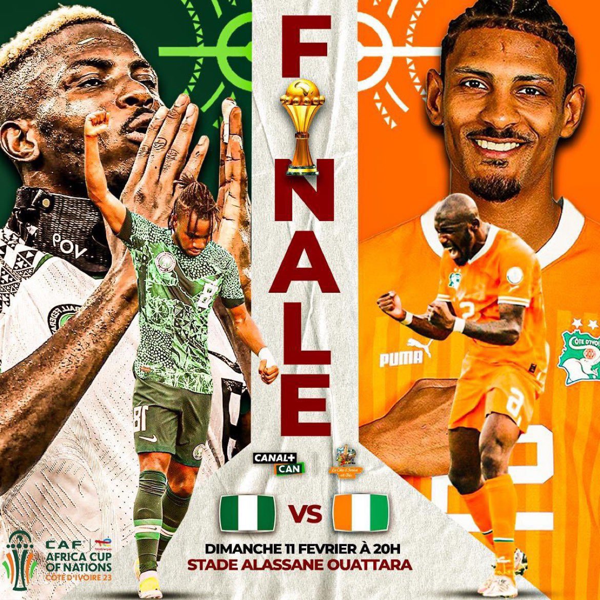 #CAN2023 | #CoteDIvoire | #FootBall | #Africansoccer 

FINALE CAN 23

Dans quelques minutes, la finale de la meilleure CAN débutera.

Nigéria 🇳🇬 VS Côte d’Ivoire 🇨🇮 

Que le meilleur gagne, pour nous c’est l’Afrique qui gagne 🤩.

Merci à la République de la Côte d’Ivoire 🇨🇮 pour…