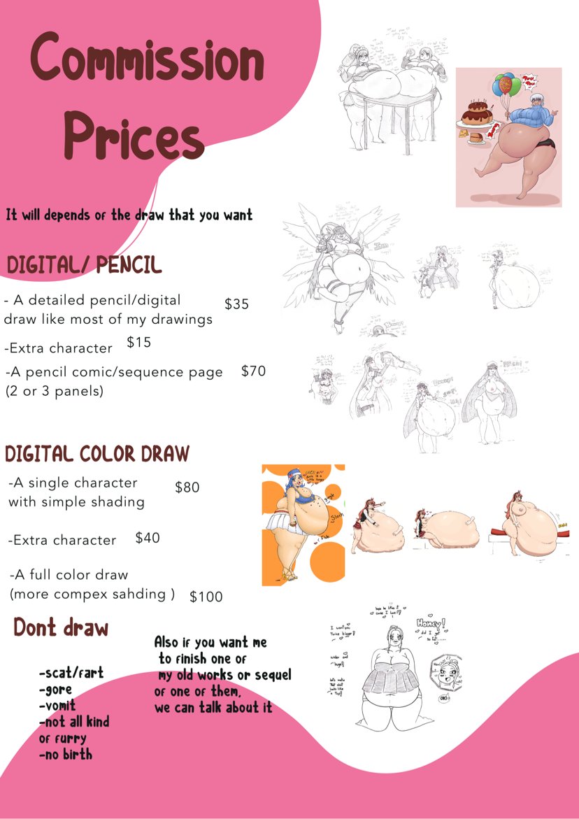 Commission sheet: hi I’m gonna be taking some commissions to help me with some bills so if you’re interested in please let me know.
