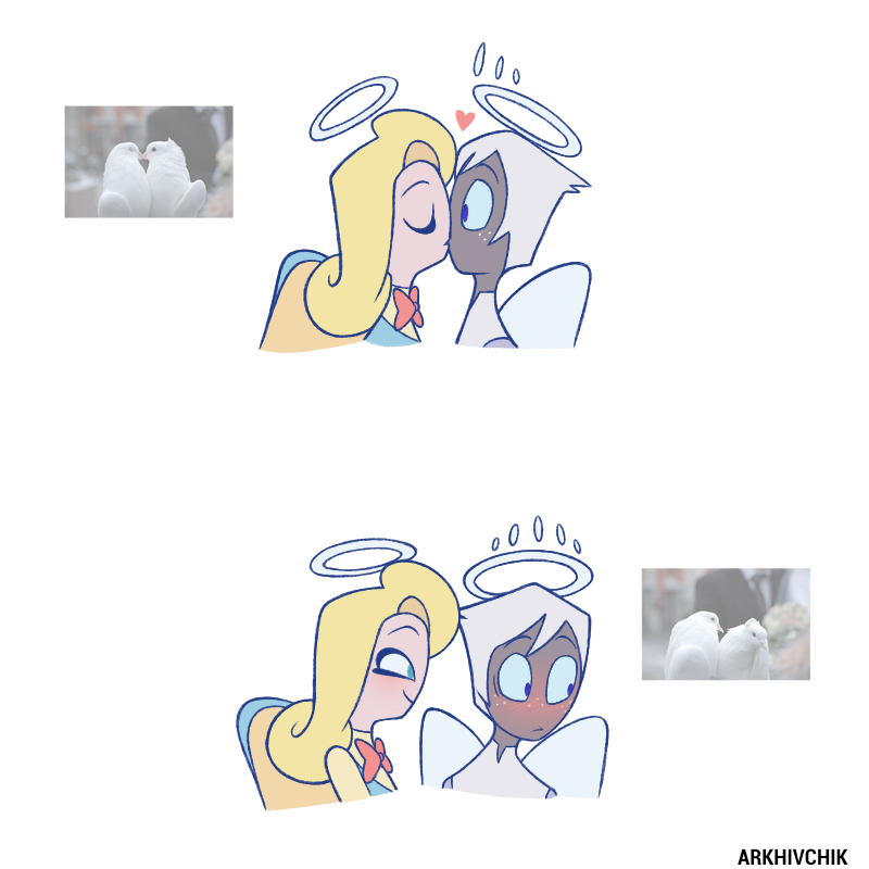 Arkhivchik's tweet photo. Photos of two white doves inspired me to draw these two cuties 🕊️🕊️
(If anything... Petra is the female version of Peter, and Emil is the male version of Emily)
#HazbinHotel #ОтельХазбин #Genderbend #FemalePeter #Petra #MaleEmily #Emil #EmilxPetra #ValentineDay #Arkhivchik https://t.co/EqRyRD5tK1