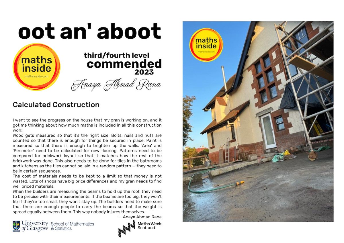 mathsinside's tweet image. *Calculated Construction* — Anaya Ahmad Rana (S1) @Grange_Academy1 — Third/Fourth Level Commended Entry 📸🎉 

@mathsinside #mathsinside #mathsinsideInMotion #maths #PhotoContest #MathsWeekScot @UofGlasgow @UofGMaths_Stats @mathsweekscot @tentivetodetail