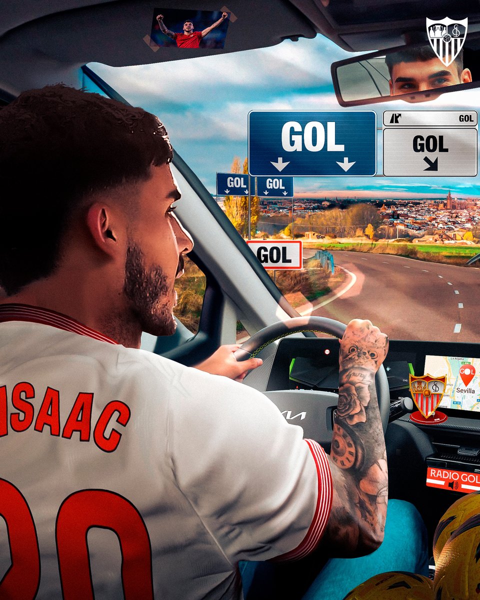 SevillaFC's tweet photo. 🚗 @isaacrb00 al volante 😏 https://t.co/A7jqLtGTiu