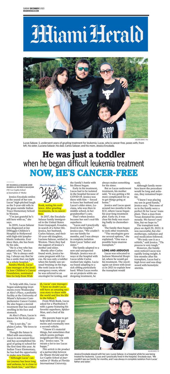 childcancers's tweet photo. @MiamiHerald story of assisted child nominated for WishBook. Our quotes/mentions highlighted. https://t.co/YgkZeDH97x