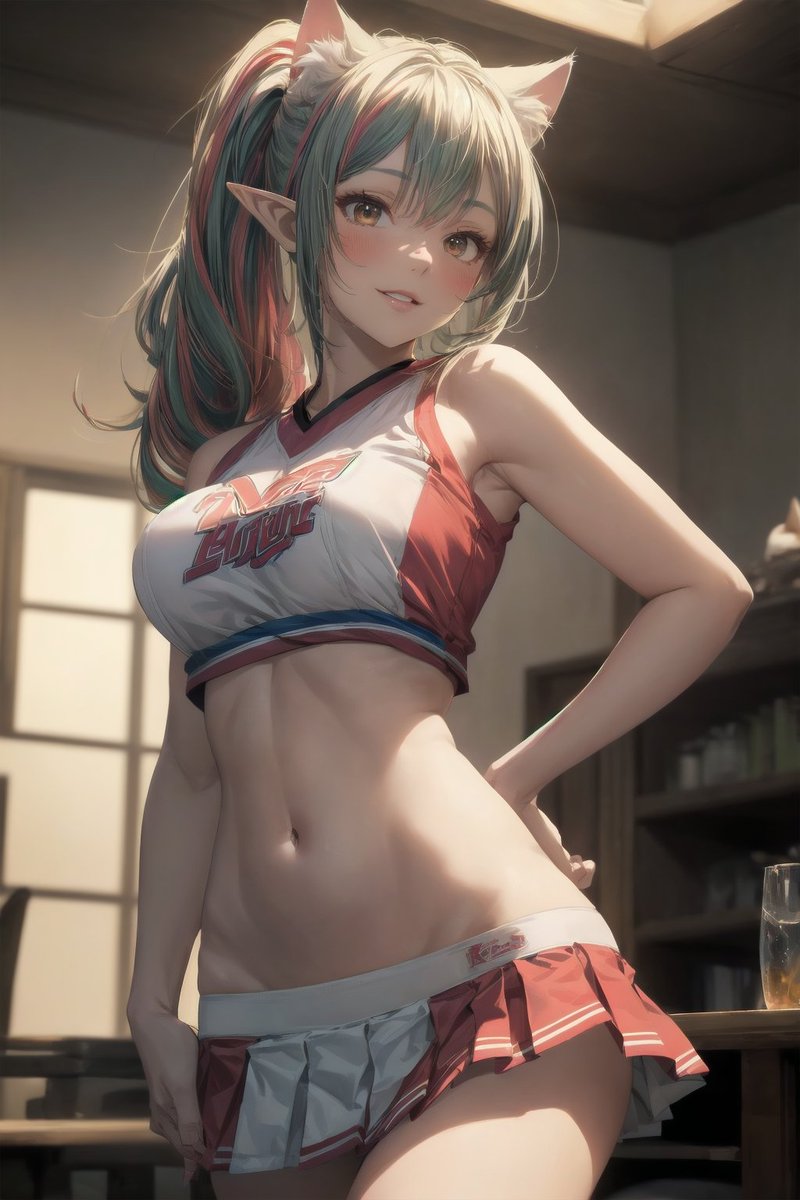 SignunVonBeruck's tweet photo. ere my entry for the #CheerItUpWeekend by @pdouglasr with this cute Neko-elf cheerleader.
#Ai #Aigirl #StableDiffusion #WaifuDiffusion https://t.co/oVIv9Cmwet