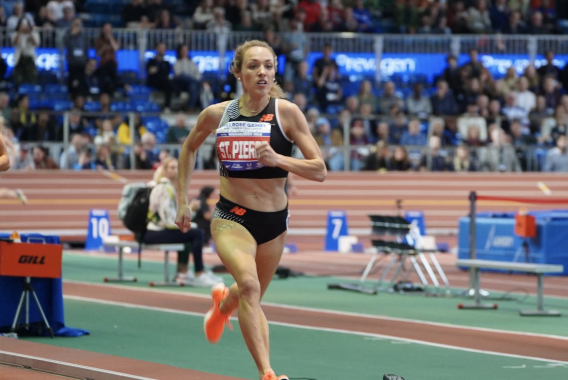 FloTrack's tweet photo. A new AMERICAN RECORD 🇺🇸

Elle St. Pierre throws down a 4:16.41 U.S. women’s indoor mile record to win the Millrose Wanamaker Mile.

That’s also one of the fastest indoor miles ever recorded in world history.

#MillroseGames https://t.co/13JG0CP47m