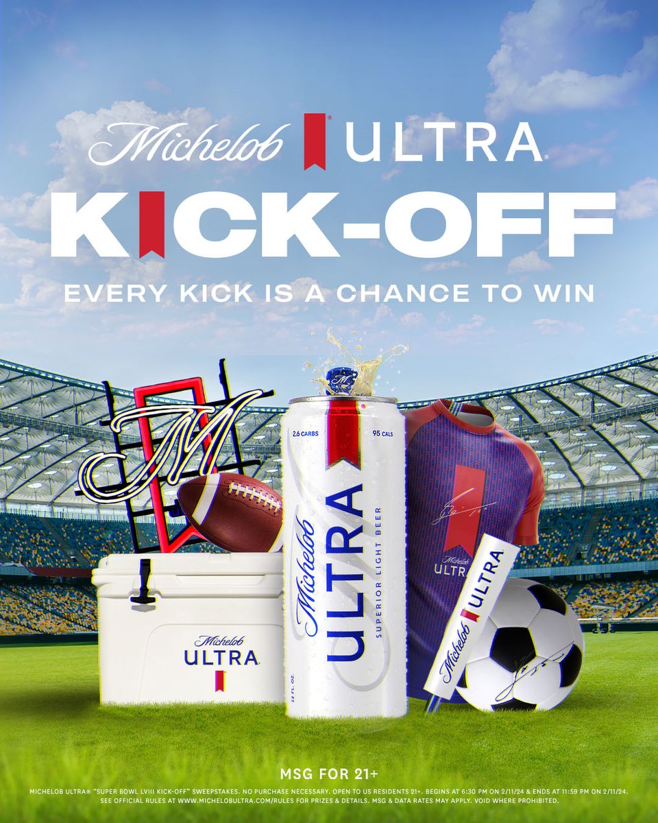 Ready for gametime? Every kick during #SuperBowlLVIII is a chance to score big prizes, like a signed Messi jersey! ​ Follow along and reply with #GameOnULTRA and #Sweepstakes for a chance to win!