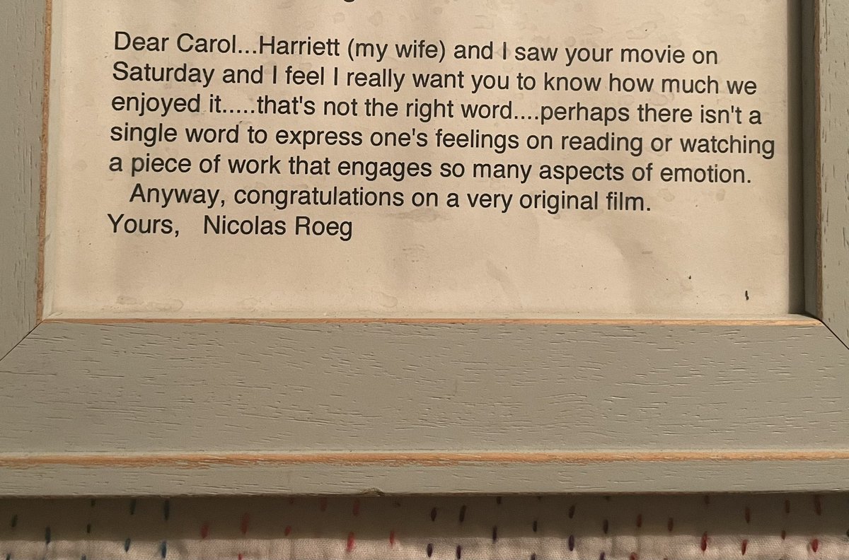 When #nicolasroeg wrote to me after #thefalling It’s on BBC2 tonight after #aftersun 💕 Of course I framed it! It keeps me keeping on!