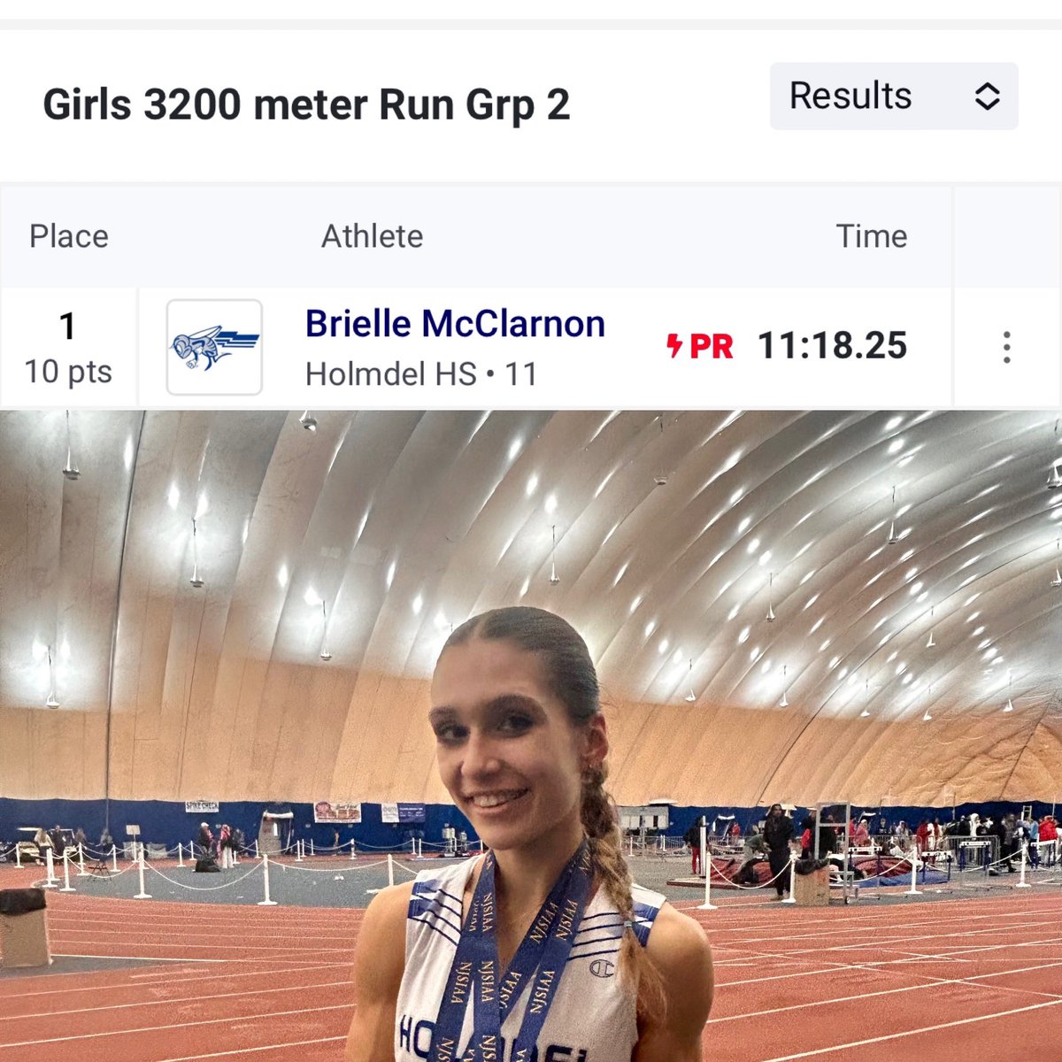 HHSCoachCole's tweet photo. CENTRAL JERSEY GROUP 2 CHAMPION IN THE 3200M !!! BIG PR AND A GREAT RACE!! WAY TO GO BRIELLE!!!
@HolmdelHornets @HolmdelHS @njmilesplit https://t.co/r55L6jwAwM