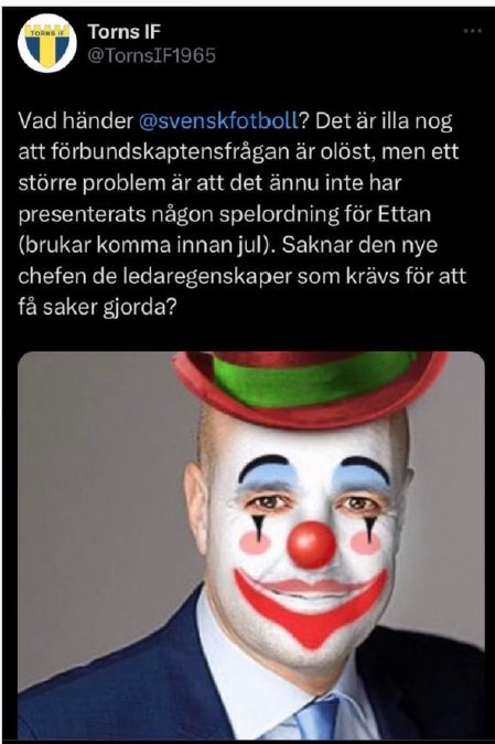Alla elitklubbar borde stötta <a href="/TornsIF1965/">Torns IF</a> och markera mot förbundets maktmissbruk.

Här har ni tweeten som ni alla kan lägga ut som stöd. <a href="/Malmo_FF/">Malmö FF</a> <a href="/AIKfotboll/">AIK Fotboll</a> <a href="/IFKGoteborg/">IFK Göteborg</a> <a href="/DIF_Fotboll/">Djurgården Fotboll</a> <a href="/ifknorrkoping/">IFK Norrköping</a> <a href="/GAIS_SE/">GAIS</a> <a href="/IFElfsborg1904/">IF Elfsborg</a> <a href="/hammarbyfotboll/">Hammarby Fotboll</a> <a href="/KalmarFF/">Kalmar FF</a> <a href="/MjallbyAIFs/">Mjällby AIF</a> <a href="/HalmstadsBK/">Halmstads Bollklubb</a>