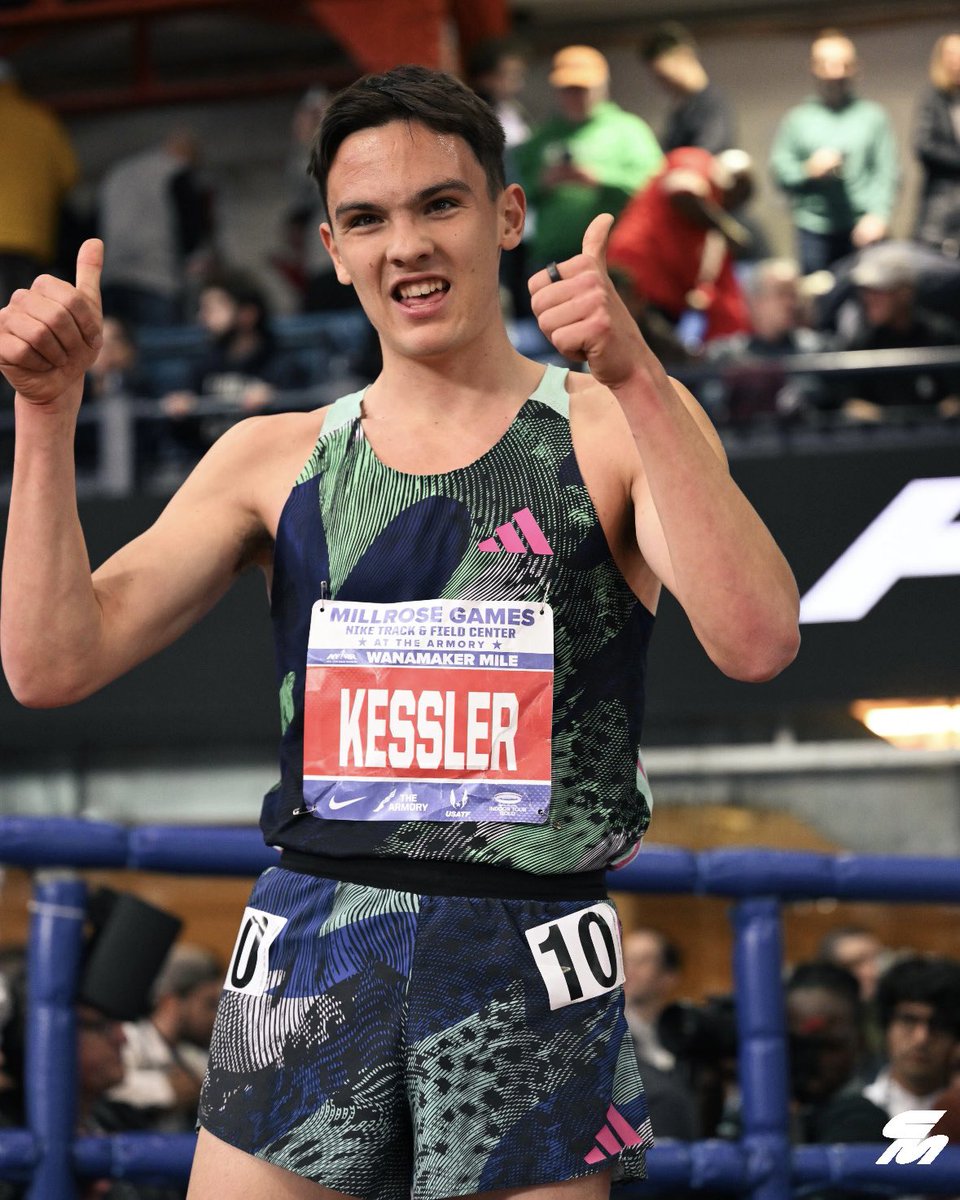 CITIUS MAG (@citiusmag) on Twitter photo Two thumbs up 👍
<a href="/hobbs_kessler/">Hobbs Kessler</a> becomes the third American ever to break 3:50 in the mile indoors with his 3:48.66 runner-up finish in the @millrosegames Wanamaker Mile. Two thumbs up 👍
<a href="/hobbs_kessler/">Hobbs Kessler</a> becomes the third American ever to break 3:50 in the mile indoors with his 3:48.66 runner-up finish in the @millrosegames Wanamaker Mile.