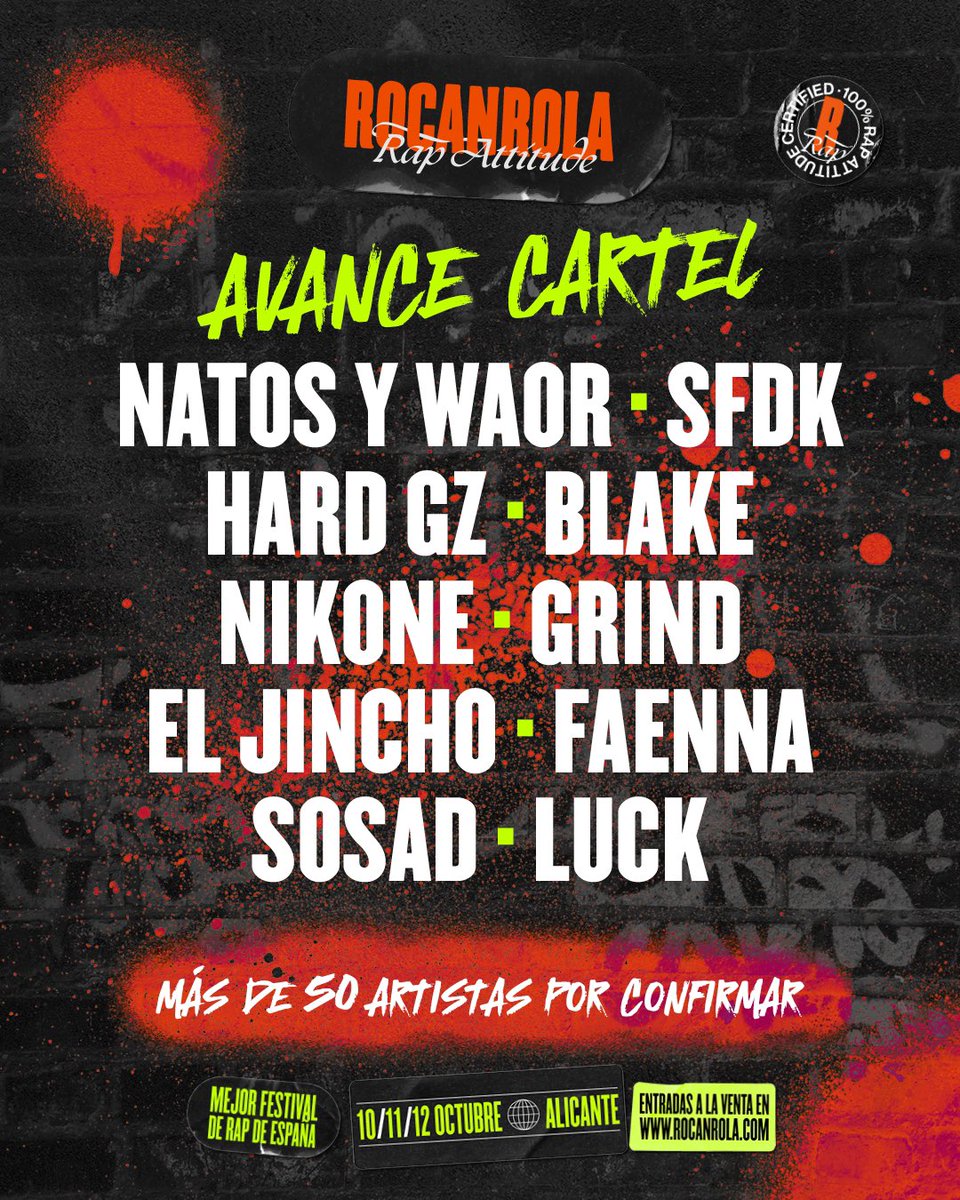 #𝗦𝗢𝗥𝗧𝗘𝗢 PARA CELEBRAR EL PRIMER AVANCE DEL CARTEL.

👉🏼 2 ABONOS - Para participar:
1️⃣ RT este tweet.
2️⃣ Siguenos.

#Rocanrola2024 #RapAttitude #Festival #Alicante #Music