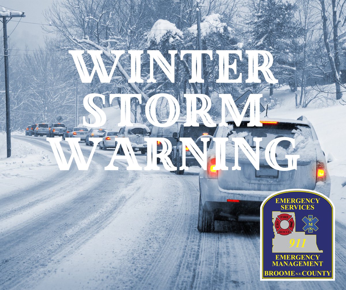 ⚠️❄️WINTER STORM WARNING IN EFFECT FROM 7 PM MONDAY TO 1 PM TUESDAY❄️⚠️
#BCOES #EmergencyServices #BeSafeBeReadyBeBroome