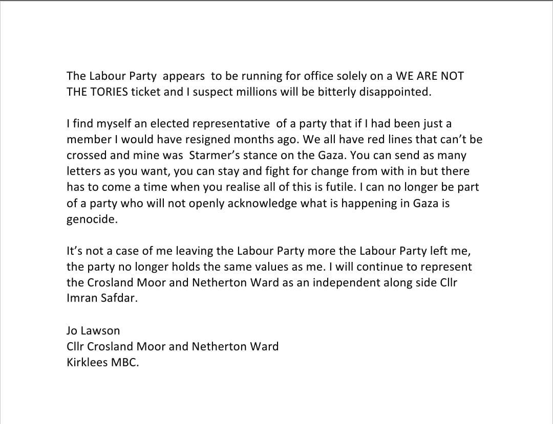 Today I resigned from the Labour Party and Kirklees Labour group I will continue to represent cm&amp;n ward as an independent a long side my ward colleague ⁦<a href="/CllrIMS/">Imran Safdar</a>⁩ who resigned with me.