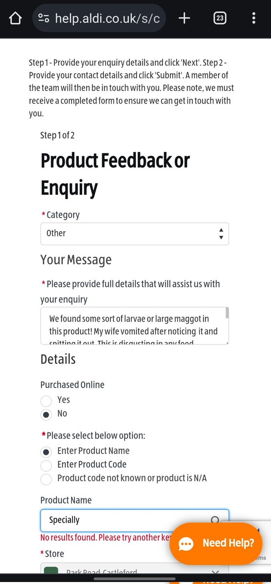 BirchyAndy's tweet photo. 2/3 @AldiUK  I have the packaging and photos of what we found inside this specially selected item. 
I would have reported this on your website rather than dragging it through social media but your complaints form doesn't recognise it by either product name or product code? https://t.co/bD9FcId34k