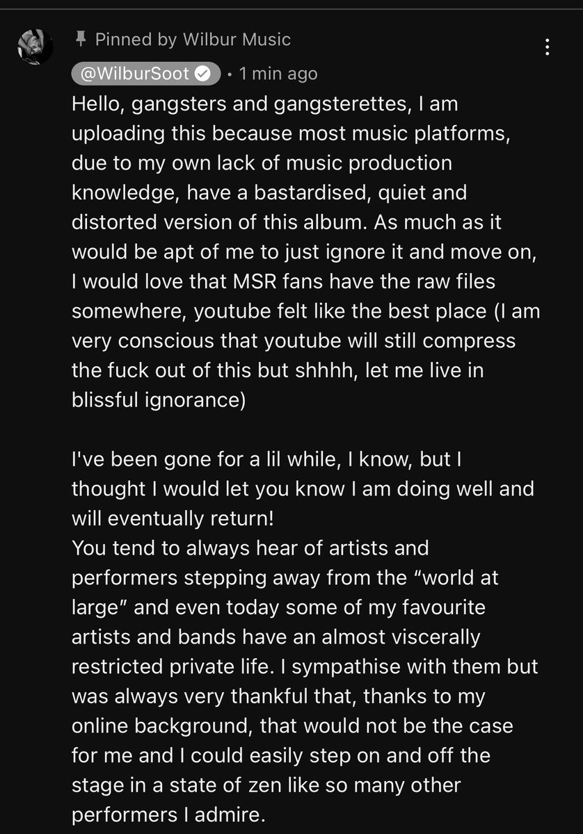 sootupdate's tweet photo. Wilbur posted a comment on his new YouTube video on Wilbur Music! https://t.co/TtiWqM5cOg