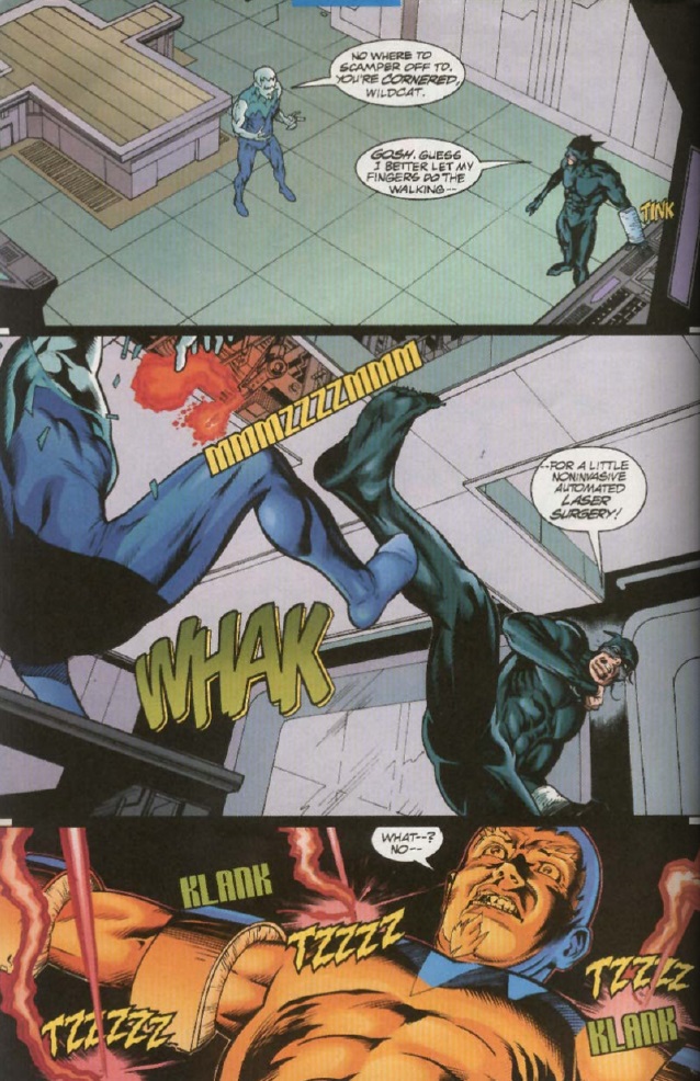 Ted Grant, the Wild Cat from DC. Renowned boxer, brawler, acrobat. Grizzled veteran with big nipples.