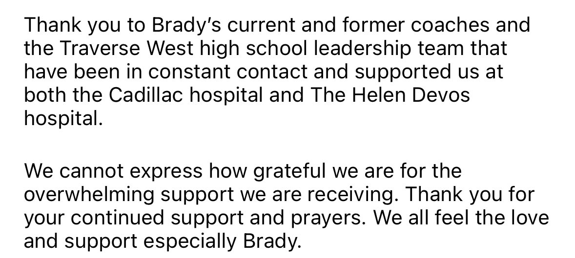 Thank you all so much for showing your support  for Brady. We would like to share the following directly from the Lewis Family…