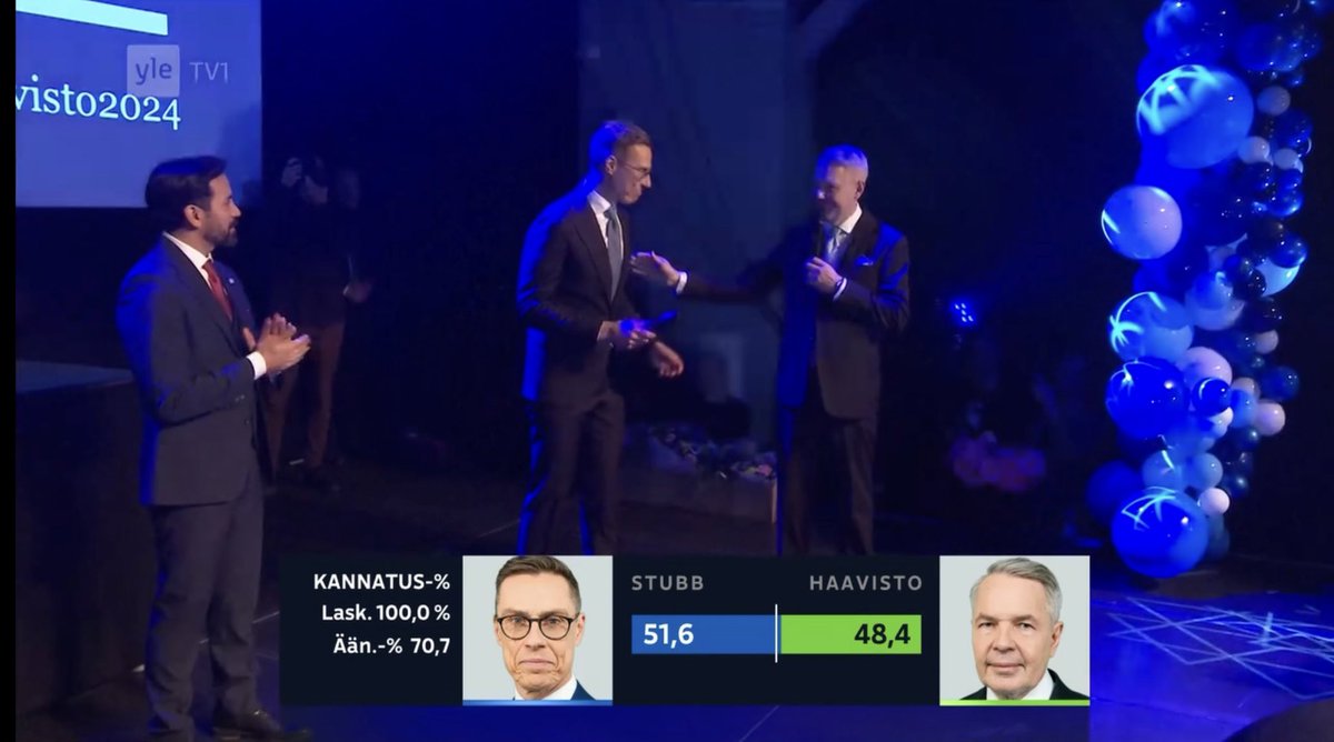 The Finnish way: President-elect Alex Stubb visits Pekka Haavisto’s campaign HQ after victory: ”Pekka, you are one of the finest persons I’ve ever met.” Source: Yle #Finland #vaalit