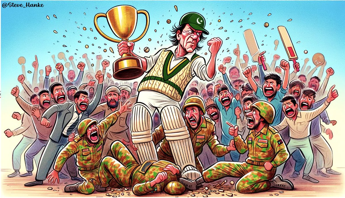 steve_hanke's tweet photo. #PAKWatch🇵🇰:
 
Even while jailed, CAPTAIN PAKISTAN couldn't be stopped. He WON BIG, as he did when he led Pakistan to victory in the 1992 Cricket World Cup in Melbourne. https://t.co/0SYTAcw36a