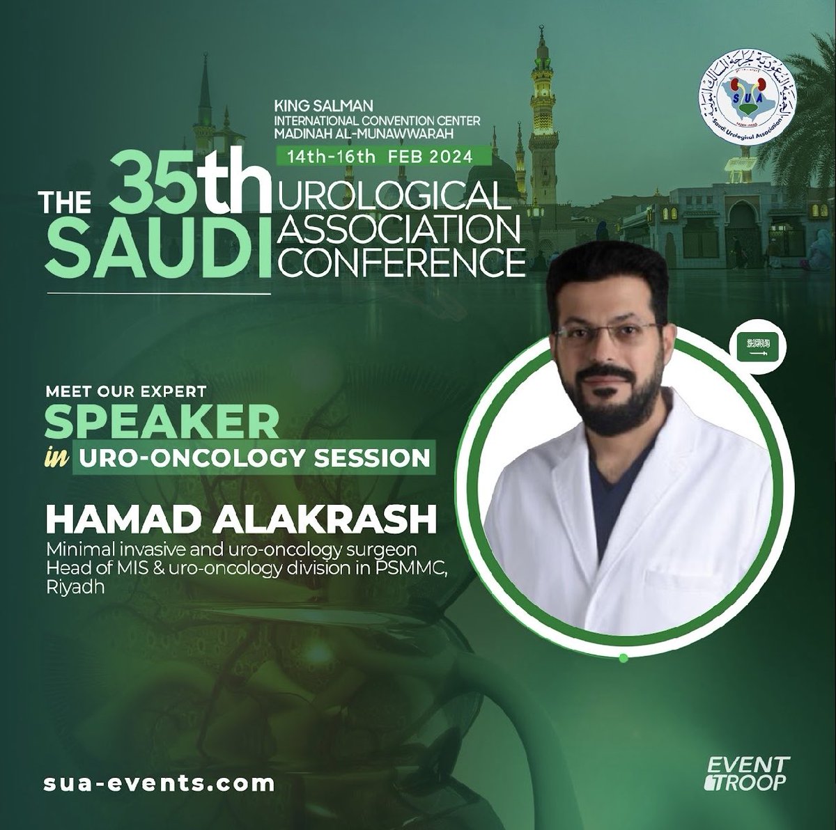 DrHamadsa's tweet photo. كل الشكر للجنة المنظمة للمؤتمر السعودي لجراحة المسالك البولية على الدعوة الكريمة. 

#35SUA https://t.co/YbVOX8fiHc