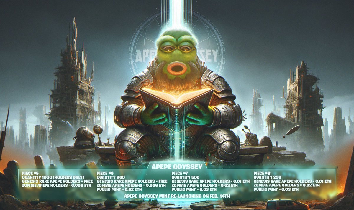 🚀✨The Apepe Odyssey Voyage resumes Feb 14th! 🐸💫 After a brief hiatus, we continue to dive deeper into the ApepeVerse. 

Uncover the mysteries behind the creation of the Z1 serum by Dr. Winfield &amp; Dr. Writzcreak, and discover how the Zombie War outbreak started. 

Continue to