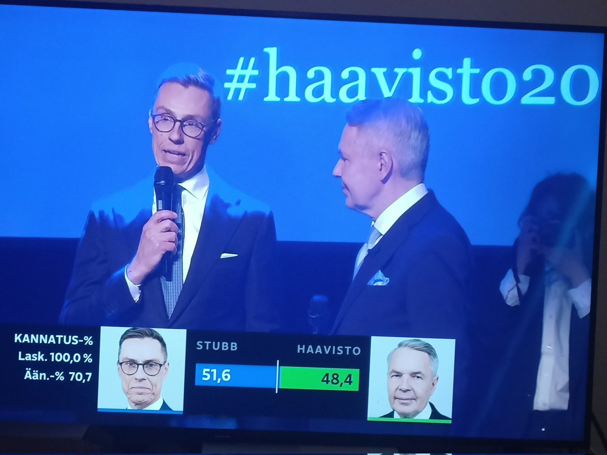 Hey, United States of America, could you imagine the situation that after #presidentialelections winner goes to losers campaign ceremony and dont even mock loser. That happened in #Finland today. #proudtobeFinn #Stubb #Haavisto 🇫🇮