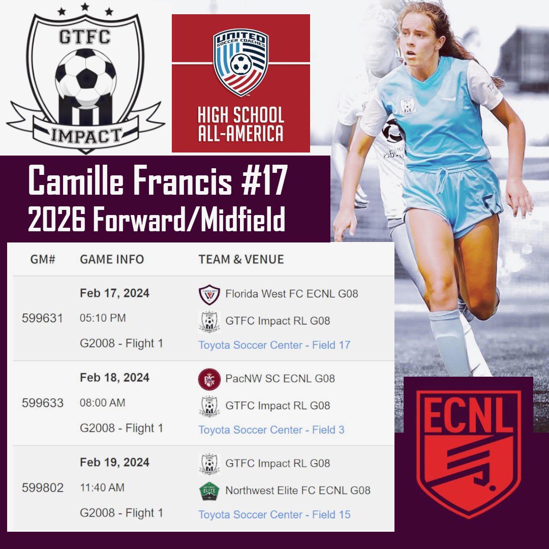6 days until ECNL Dallas showcase‼️🔜🔜 Here is my schedule below💪🏻💪🏻
