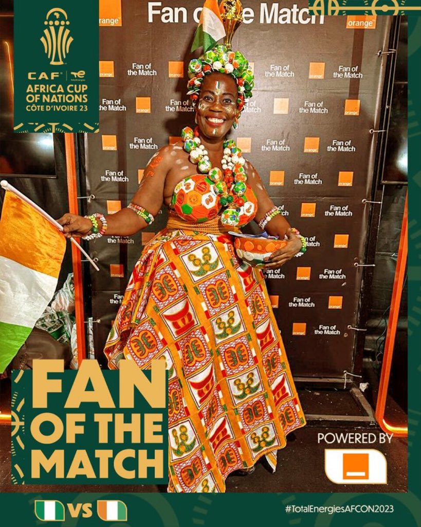 𝙁𝙖𝙨𝙝𝙞𝙤𝙣𝙖𝙗𝙡𝙚. 𝙎𝙩𝙮𝙡𝙞𝙨𝙝. 𝙏𝙧𝙖𝙙𝙞𝙩𝙞𝙤𝙣𝙖𝙡. 🇨🇮 Our @orange fan of the match knows how to support well enough! 🔥 #TotalEnergiesAFCON2023Final  | #NGRCIV