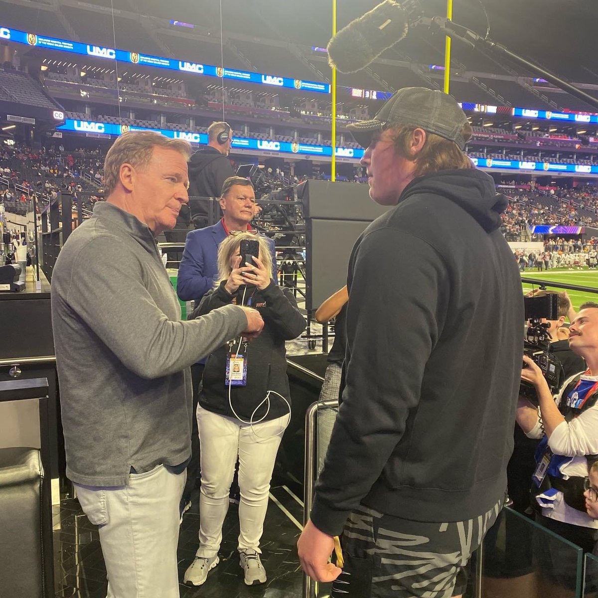 hunt4hope's tweet photo. The time Hunter and I traveled as a patient ambassador with Shriners and stood in the very stadium the Super Bowl is being played at. One day he’ll play there.   @HunterGulley https://t.co/TF3mCEnhjT