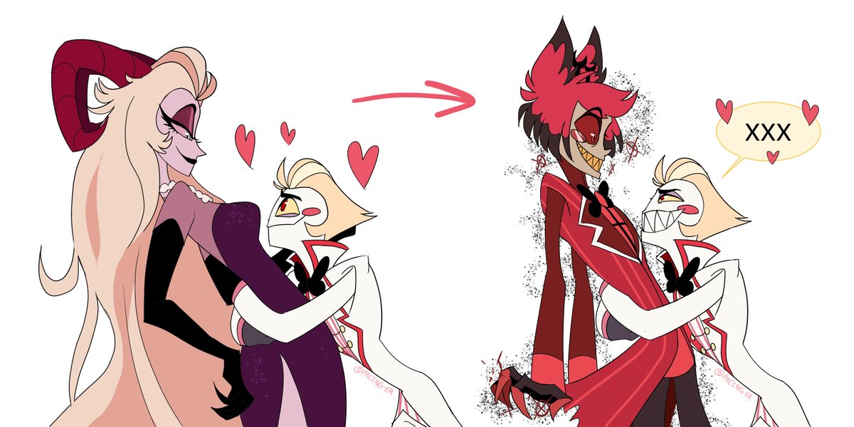 Pacing_er's tweet photo. Tall Wife!!!! #appleradio #radioapple #LuciferxAlastor #LuciferxLilith #lucifer #alastor #fanart #HazbinHotel 🍎📻 https://t.co/he3Ew39Sfp
