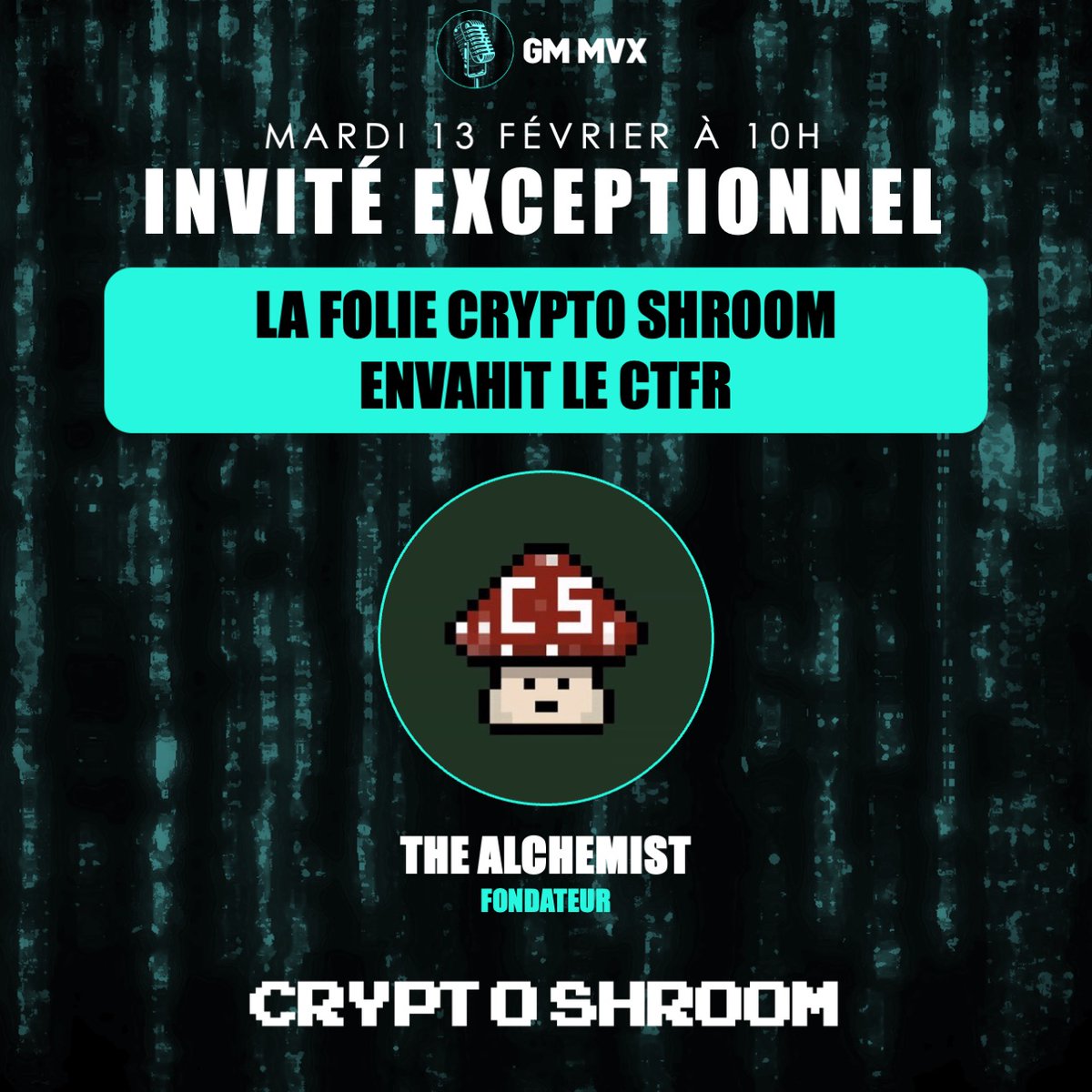 🍄🔥 Dans GM MvX mardi à 10h, je reçois le fondateur de @ShroomsCrypto, le Tap2Earn qui envahit le CTFR.

Mon referral pour ne pas prendre de retard : 2J8P8K5ZAK

🎁 10 Capsules à gagner pendant le Spaces !

RT &amp; Mettez un rappel 👇