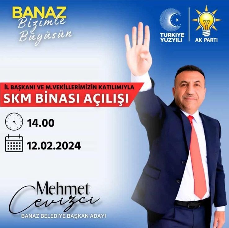🔖 SKM Açılışımıza bütün halkımız davetlidir.
“31 Mart Zafer”i; gayretin, hasbi çalışmanın, samimiyetin eseri olacaktır.
Durmak yok yola devam 🇹🇷🇹🇷
@CevizciMehmet64
<a href="/muraterdogan_64/">Murat Erdoğan</a> <a href="/fahrettintgrl64/">Av. Fahrettin Tuğrul</a> 
<a href="/ismailgunes64/">İsmail Güneş</a> <a href="/akgenclikbanaz/">AK Gençlik Banaz</a>