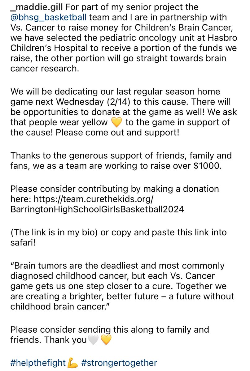 maddiegill_'s tweet photo. SENIOR PROJECT- CHILDREN’S BRAIN CANCER FUNDRAISER

Link to donate:
https://t.co/82outaXMsr

We need your help💛🤍(information below) https://t.co/Gq5fTptLyw