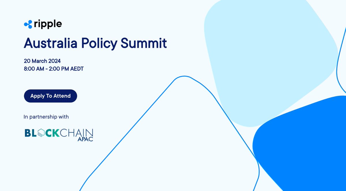 The centrepiece of Policy Week. The Ripple Australia Policy Summit. Wednesday March 20th - 8.00am to 2:00pm - Sydney Apply to attend here - > …australia-policysummit.splashthat.com