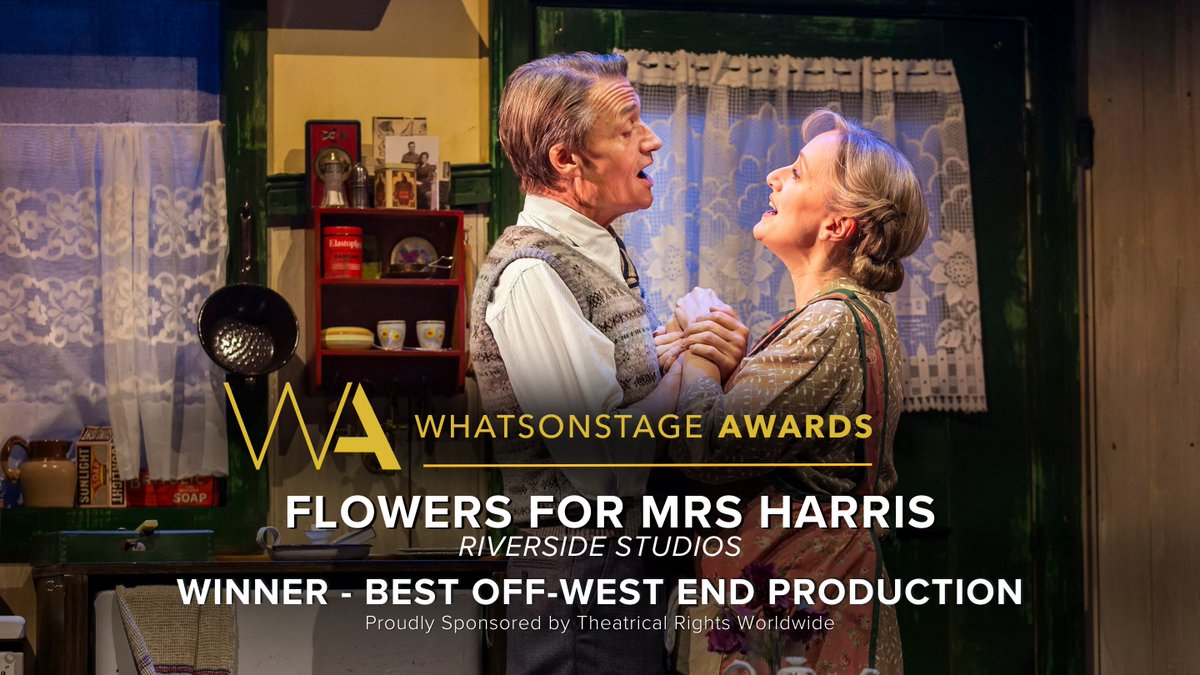 The WhatsOnStage Award for Best Off-West End Production goes to… Flowers for Mrs Harris. Follow along and see the #WOSAwards winners: bit.ly/42uQppP