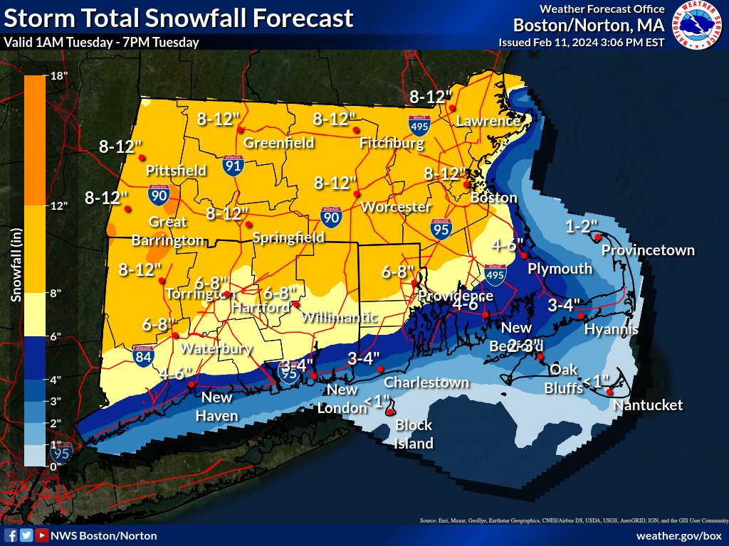 Winter Storm Warnings now in effect for southern New England north and west of I-95 excluding extreme northwestern MA (winter storm watch still in effect). Winter storm watches remain in effect across southeastern MA except The Cape and Islands.