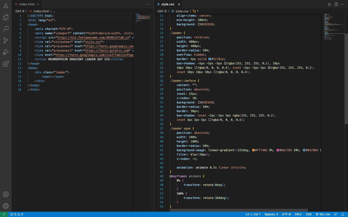 uthman_code's tweet image. Day 6: Embracing the beauty of neumorphism in my gradient loader, powered by HTML and CSS. JavaScript, you're up next for an even more dynamic experience! ๐ก #CodingProgress #Neumorphism #HTML #CSS #coding #webdeveloper #CodingJourney